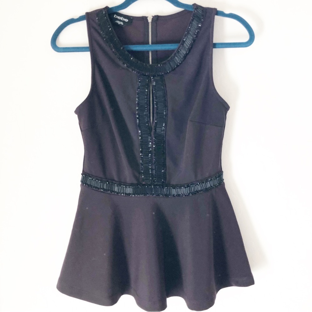Bebe Purple Bejeweled Peplum Top size Small